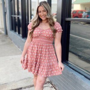 E + M Pink Daisy Babydoll Dress | L